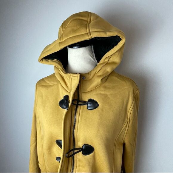 NWT Mustard Yellow Toggle Hooded Coat | Medium | Fall Winter Jacket w/ Pockets L - Picture 13 of 14